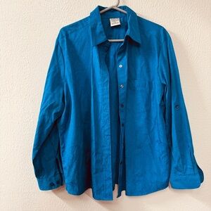 Allison Daley Blue Paisley Print Lightweight Button-Up Blouse